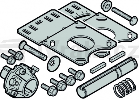 Upevňovací sada na řetězový box 1:1 na cizí vrata, plná hřídel, Ø 35,0 mm s drážkou pro pero 10 mm