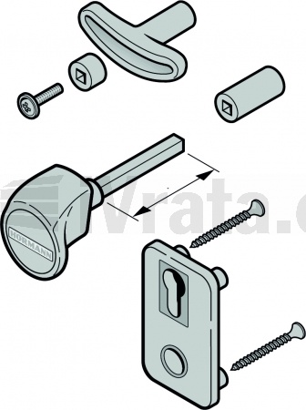 Klika, sada pro průmyslová vrata TS, plast, černá, 26 mm, RZ