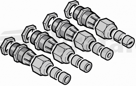 Sada průchodek pro ovládání 360 a 4xx, 4 × průchodka M16 (černé) a různá těsnění