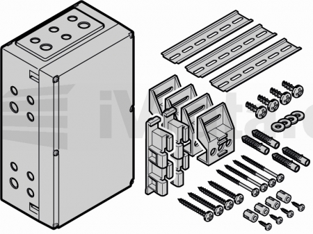 Rozšiřovací krabice velká s montážní deskou, lištami a příslušenstvím (č. položky: 638036, 638079)