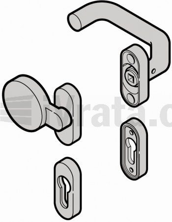 Sada rukojetí s koulí vně (92) zalomený / plochý, (integrované dveře), hliník RAL9016, PZ