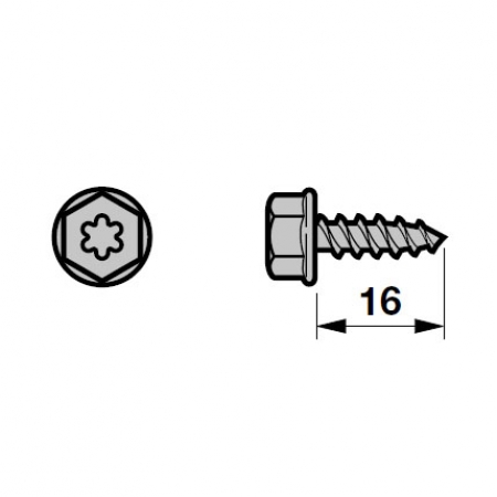 Šestihranný šroub s límcem, do plechu 6,5x16, torx