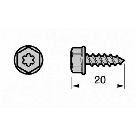 Šestihranný šroub s límcem, do plechu 6,5x20, torx